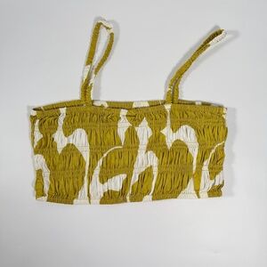 Green White Smocked Crop Top Spaghetti Strap Elastic Tube Top Size S